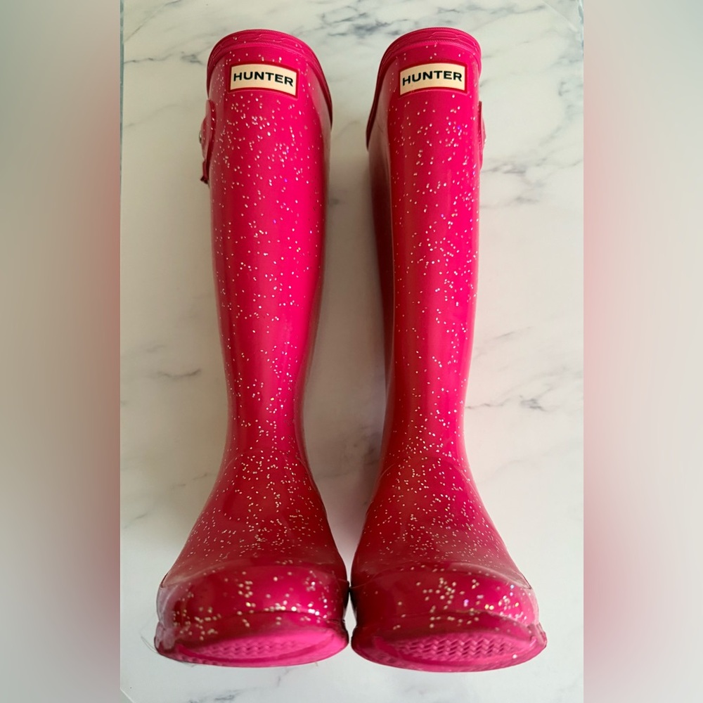 Hunter Bright Red Glitter Rain Boots
